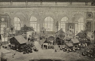 Internationaal paviljoen op de Internationale Tentoonstelling van Wenen, Oostenrijk, gravure van foto door Huber uit L