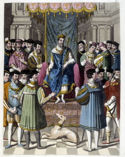 Interview met Frans I (1494 - 1547) en Hendrik VIII (1491 - 1547) van Engeland. Gravure van de 19e eeuw. door Unknown artist