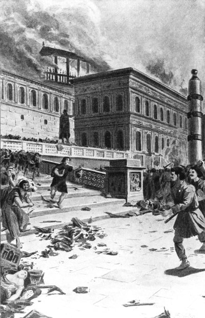 Invasie en plundering van Rome door Alarik I, koning van de Visigoten, in 410 door Unknown artist