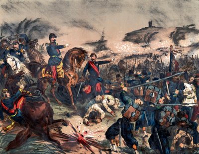 Italiaanse Campagne van 1859 of Tweede Italiaanse Onafhankelijkheidsoorlog: Napoleon III (1808-1873) bij de Slag bij Solferino, 24 juni door Unknown artist