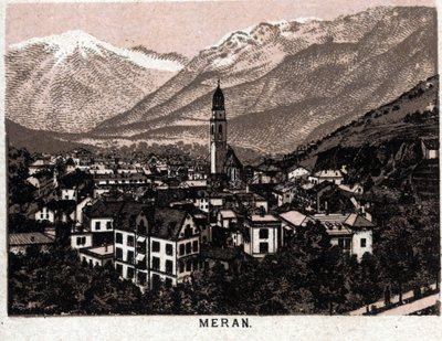 Italiaanse Tirol: uitzicht op de stad Meran door Unknown artist