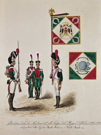 Italiaanse leger vlag ten tijde van Napoleon I (gravure) door Unknown artist