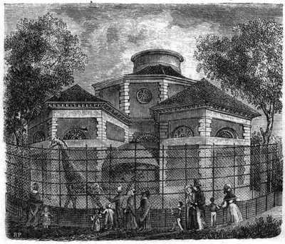 Jardin des Plantes in Parijs in 1861: rotunda van olifanten en giraffen door Unknown artist