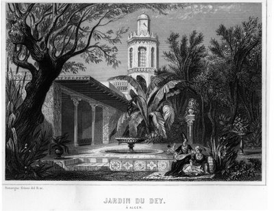 Jardin du dey in Algiers, gelegen in het versterkte gebied van de Kasbah (casbah), hoofdverblijf van de opperbevelhebber van het Franse leger in 1830 - In 