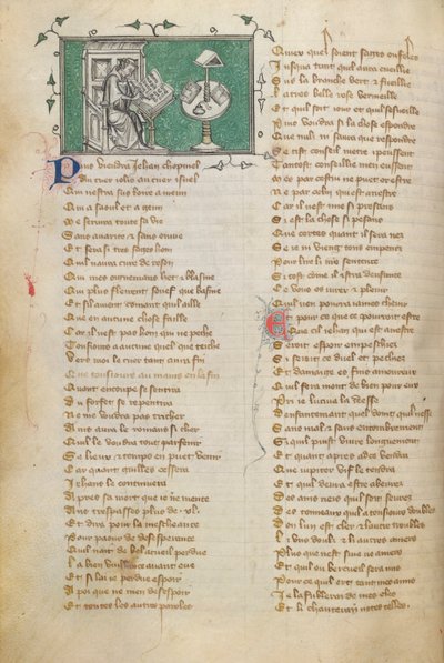 Jean de Meun schrijft de openingswoorden van zijn gedicht, in de Roman de la Rose door Unknown artist
