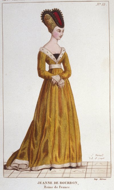 Jeanne de Bourbon (1338-1378). Koningin van Frankrijk van 1364 tot 1378. Gravure uit 1830 door Unknown artist