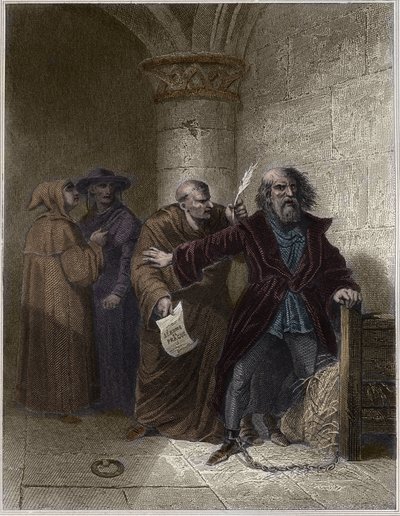 Jerome van Praag weigert te herroepen - Jerome van Praag (1379-1416) kerkhervormer, weigert te herroepen - Gravure in 
