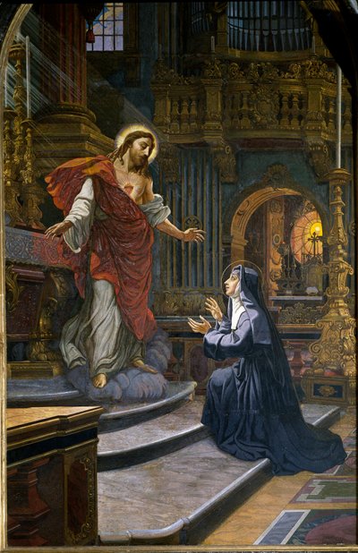 Jezus verschijnt aan de heilige Margaretha Maria Alacoque door Unknown artist