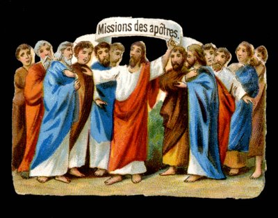 Jezus vertrouwt hun missies toe aan de apostelen (chromo) door Unknown artist