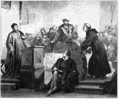 Johann Maier bekend als Johann Eck (1486-1543), Duitse katholieke theoloog en Martin Luther (1483-1546), Duitse protestantse theoloog en hervormer in Pleissenburg in 1519. door Unknown artist
