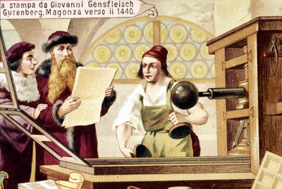 Johannes Gensfleisch Gutenberg (1400-1468). circa 1440. 19e-eeuwse chromolithografie door Unknown artist