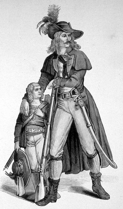 Joseph Speckbacher 1767-1820 en zijn zoon - Nationale helden van Tirol tegen de Beieren na de annexatie van Tirol aan Beieren in 1809. Gravure 19e eeuw. door Unknown artist