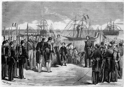 Reis van Zijne Majesteit de Keizerlijke Prins Napoleon Eugène Louis Jean Joseph Bonaparte (1856-1879), zoon van Napoleon III, naar Cherbourg, Frankrijk: de prins aan boord van het jacht 