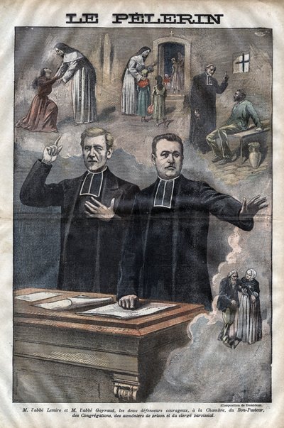 Jules Auguste Lemire (1853-1928) en Hippolyte Gayraud (1856-1911), Franse geestelijken en politici, afgevaardigden - gravure in 
