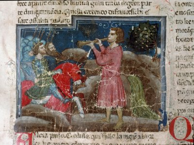 Julius Caesar (101-44 v.Chr.) spreekt zijn krijgers toe (detail) door Unknown artist