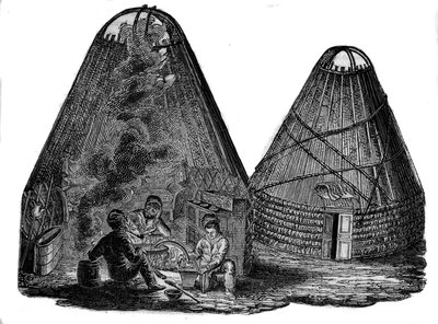 Kalmukken (Westelijke Mongolen) voor hun tent. door Unknown artist