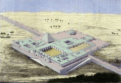 Khursabad (Irak). Reconstructie van het paleis van Sargon II, koning van Assyrië van 722 tot 705 v.Chr. Gravure uit de 19e eeuw. door Unknown artist