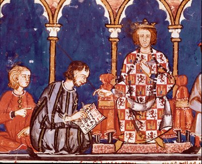 Koning Alfonso X de wijze helpt een schrijver (detail) door Unknown artist