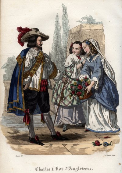 Koning Karel I van Engeland (Charles I Stuart) (1600-1649) verleidt jonge vrouwen. Gravure uit 1842 in 