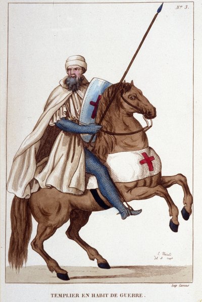 Tempeliersridder in oorlogskleding uit de 14e eeuw, gravure uit 1830 door Unknown artist