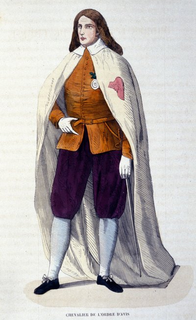 Ridder van de Orde van Avis (of Aviz), Portugese ridderorde ingesteld in 1147 door koning Alfonso I Henriques voor de strijd tegen de Moren. Gravure uit de 19e eeuw door Unknown artist