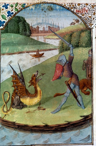 Ridders van de Ronde Tafel: Lancelot vecht tegen de draak door Unknown artist