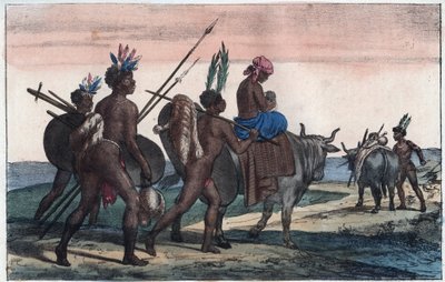Korah Hottentotten van de Kaap onderweg - gravure uit 