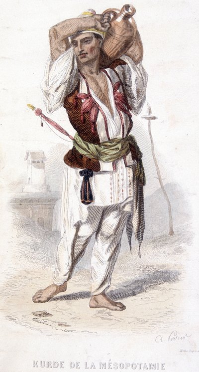 Koerd uit Mesopotamië die een amfoor draagt. Rond 1810-1860. door Unknown artist