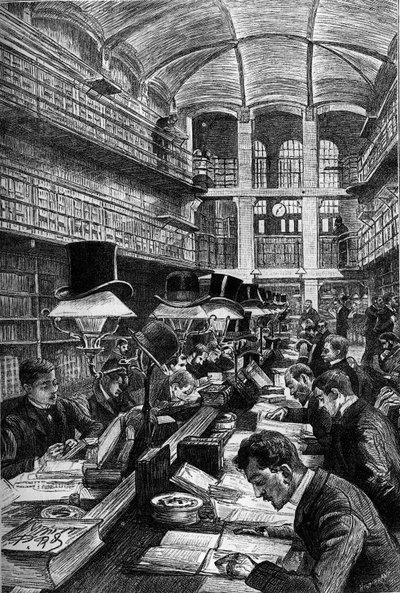De bibliotheek Cujas van de rechtenfaculteit van Parijs, Gravure in het tijdschrift "La jeunesse" door Unknown artist