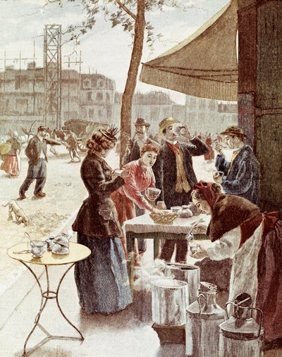 La laitiere, 6 uur op zondagochtend. Kleurgravure 14 juli 1895. door Unknown artist