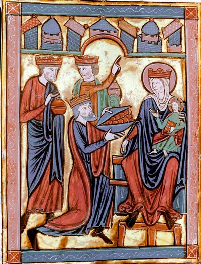De aanbidding der wijzen. Miniatuur uit Liber Psalmorum of Psalter voor gebruik in Parijs (Ms Leber 6) 13e eeuw. Rouen, Bibliotheek door Unknown artist
