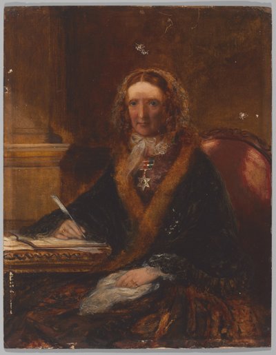 Lady Gough, dragend de Maharajpoor Ster, een van de vier dames die deze onderscheiding ontvingen voor hun aanwezigheid bij de slag op 29 december 1843 door Unknown artist