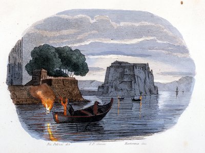Lamparo vissen, een lamp gebruikt om vissen aan te trekken, in de Baai van Napels door Unknown artist