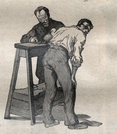 De gerechtelijke antropometrie of bertillonnage, methode van Alphonse Bertillon (1853-1914): meting van de elleboog - Gravure in 