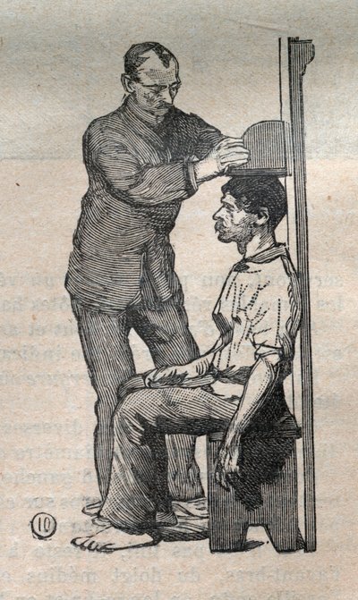 De gerechtelijke antropometrie of bertillonnage, methode van Alphonse Bertillon (1853-1914): meting van de borst - Gravure in 