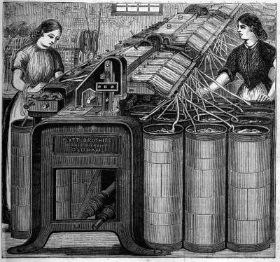 Grote Engelse industrieën: Walter Evans katoen spinnen in Engeland in 1863. Katoen flotatie door Unknown artist
