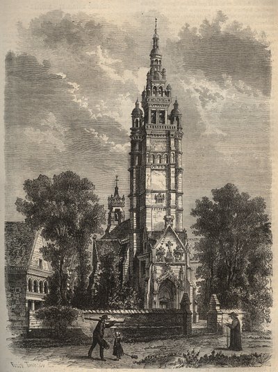 De gotische kunst in verval - Notre-Dame de Roscoff in Bretagne - gravure 19e eeuw door Unknown artist