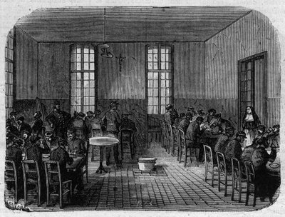 Het asiel Sainte Anne (Sainte-Anne) in Parijs: de refter - Gravure in 