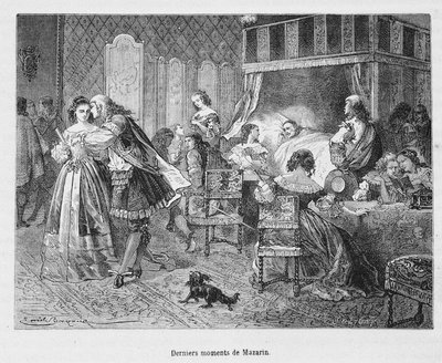 Laatste momenten van Mazarin (1602 - 1661). Illustratie in "Histoire de France populaire" door Henri Martin door Unknown artist