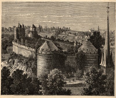Le Château in Fougères - Bretagne - Frankrijk - gravure in 