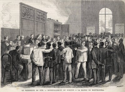Het plebisciet van 1870, telling van de stemmen in het stadhuis van Montmartre. door Unknown artist