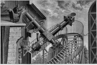 Le grand Equatorial (Grande Lunette) van het Observatorium van Parijs (Systeem Loewy) Gravure uit 1883. in 