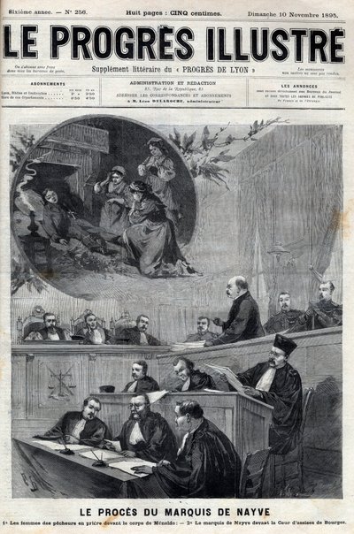 Het proces van de markies de Nayve bij de assisen van Bourges in 1895 - Gravure in 