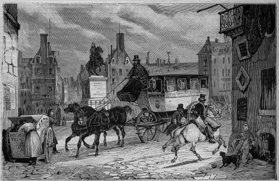 Les Omnibus de Paris in de 19e eeuw: de driewieler - gravure uit 1892 door Unknown artist