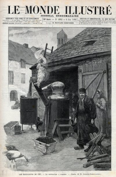 Les bouilleurs de cru - de distillatie aan huis in Parijs in 1895 - gravure in 