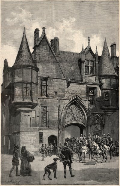 Het hotel de Sens in Parijs in het IVe arrondissement ten tijde van koningin Margot - Buitenzicht op het Hotel de Sens in Parijs ten tijde van Margaretha van Frankrijk (1553-1615) door Unknown artist