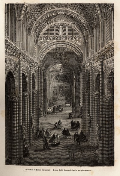 Interieur van de kathedraal van Siena, gravure ter illustratie van een reis naar Siena (Italië) in 1865, in 