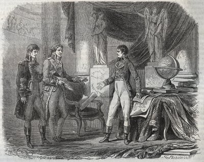 Lord Cornwallis onderhandelt over het Verdrag van Amiens met Napoleon Bonaparte - de Vrede van Amiens, Frankrijk - Verdrag ondertekend in maart 1802 door Unknown artist