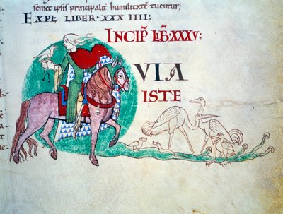 Heer op valkenjacht. Miniatuur uit de middeleeuwen. Manuscript Moralia in Job van de abdij van Citeaux voor paus Gregorius I door Unknown artist