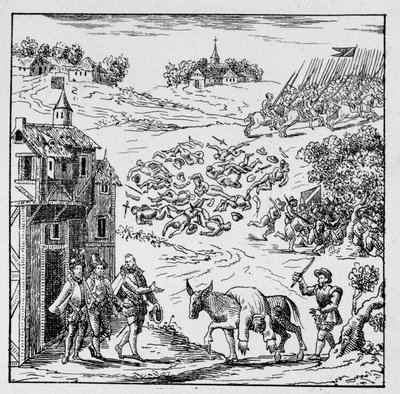 Louis I van Bourbon, Prins van Condé (Bourbon-Condé) (1530-1569) werd gedood in de strijd en zijn lichaam, op een ezel gelegd, werd naar Jarnac gebracht, tentoongesteld aan het hele leger en vervolgens verkocht aan de Hertog van Longueville, zijn zwager di door Unknown artist